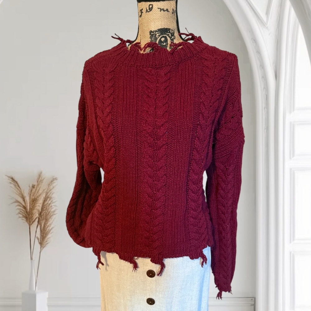 Boohoo Burgundy Cable Knit Sweater - Picture 3 of 11